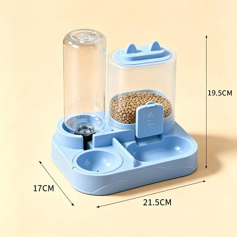 Pet drinking and feeding unit separates dry and wet food made of durable plastic with transparent design without battery for cat