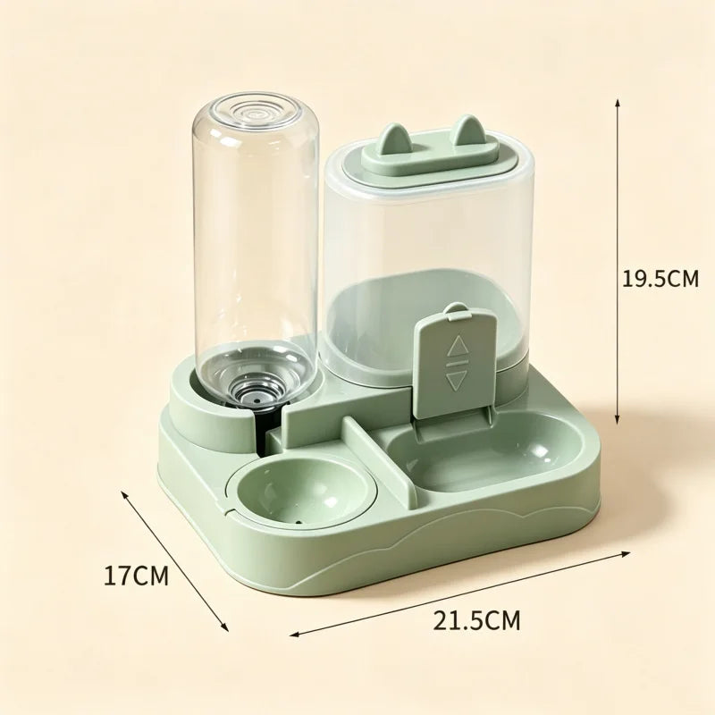 Pet drinking and feeding unit separates dry and wet food made of durable plastic with transparent design without battery for cat