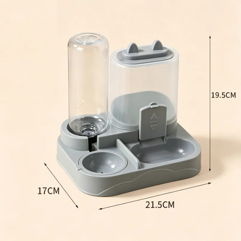 Pet drinking and feeding unit separates dry and wet food made of durable plastic with transparent design without battery for cat